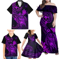 Hawaii Family Matching Off Shoulder Maxi Dress and Hawaiian Shirt Turtle Mix Polynesian Plumeria Purple Version - Wonder Print Shop