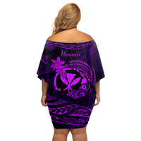 Hawaii Family Matching Off Shoulder Short Dress and Hawaiian Shirt Turtle Mix Polynesian Plumeria Purple Version - Wonder Print Shop