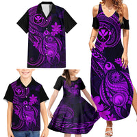 Hawaii Family Matching Summer Maxi Dress and Hawaiian Shirt Turtle Mix Polynesian Plumeria Purple Version - Wonder Print Shop