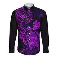 Hawaii Long Sleeve Button Shirt Turtle Mix Polynesian Plumeria Purple Version - Wonder Print Shop