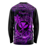 Hawaii Long Sleeve Shirt Turtle Mix Polynesian Plumeria Purple Version - Wonder Print Shop