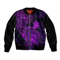 Hawaii Sleeve Zip Bomber Jacket Turtle Mix Polynesian Plumeria Purple Version - Wonder Print Shop