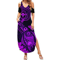 Hawaii Summer Maxi Dress Turtle Mix Polynesian Plumeria Purple Version - Wonder Print Shop