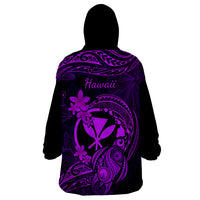Hawaii Wearable Blanket Hoodie Turtle Mix Polynesian Plumeria Purple Version - Wonder Print Shop