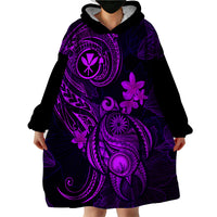 Hawaii Wearable Blanket Hoodie Turtle Mix Polynesian Plumeria Purple Version - Wonder Print Shop