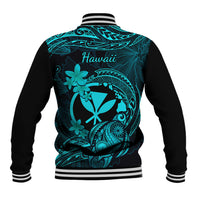 Hawaii Baseball Jacket Turtle Mix Polynesian Plumeria Turquoise Version - Wonder Print Shop