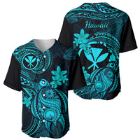 Hawaii Baseball Jersey Turtle Mix Polynesian Plumeria Turquoise Version - Wonder Print Shop