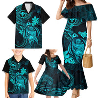 Hawaii Family Matching Mermaid Dress and Hawaiian Shirt Turtle Mix Polynesian Plumeria Turquoise Version - Wonder Print Shop