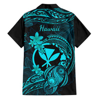 Hawaii Family Matching Off Shoulder Long Sleeve Dress and Hawaiian Shirt Turtle Mix Polynesian Plumeria Turquoise Version - Wonder Print Shop