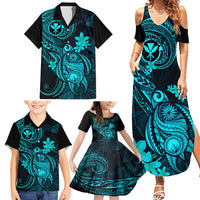 Hawaii Family Matching Summer Maxi Dress and Hawaiian Shirt Turtle Mix Polynesian Plumeria Turquoise Version - Wonder Print Shop