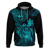 Hawaii Hoodie Turtle Mix Polynesian Plumeria Turquoise Version - Wonder Print Shop