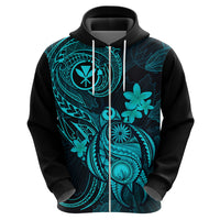 Hawaii Hoodie Turtle Mix Polynesian Plumeria Turquoise Version - Wonder Print Shop