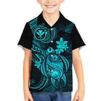 Hawaii Kid Hawaiian Shirt Turtle Mix Polynesian Plumeria Turquoise Version - Wonder Print Shop