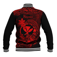 Hawaii Baseball Jacket Turtle Mix Polynesian Plumeria Red Version - Wonder Print Shop