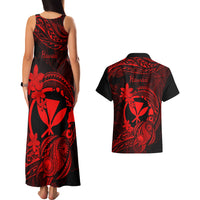 Hawaii Couples Matching Tank Maxi Dress and Hawaiian Shirt Turtle Mix Polynesian Plumeria Red Version - Wonder Print Shop
