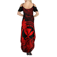Hawaii Family Matching Summer Maxi Dress and Hawaiian Shirt Turtle Mix Polynesian Plumeria Red Version - Wonder Print Shop