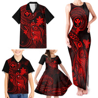 Hawaii Family Matching Tank Maxi Dress and Hawaiian Shirt Turtle Mix Polynesian Plumeria Red Version - Wonder Print Shop