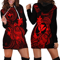 Hawaii Hoodie Dress Turtle Mix Polynesian Plumeria Red Version - Wonder Print Shop