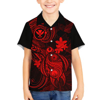 Hawaii Kid Hawaiian Shirt Turtle Mix Polynesian Plumeria Red Version - Wonder Print Shop