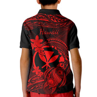 Hawaii Kid Polo Shirt Turtle Mix Polynesian Plumeria Red Version - Wonder Print Shop