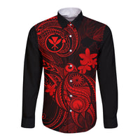 Hawaii Long Sleeve Button Shirt Turtle Mix Polynesian Plumeria Red Version - Wonder Print Shop