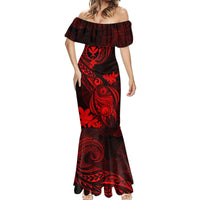 Hawaii Mermaid Dress Turtle Mix Polynesian Plumeria Red Version - Wonder Print Shop