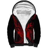 Hawaii Sherpa Hoodie Turtle Mix Polynesian Plumeria Red Version - Wonder Print Shop