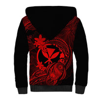 Hawaii Sherpa Hoodie Turtle Mix Polynesian Plumeria Red Version - Wonder Print Shop
