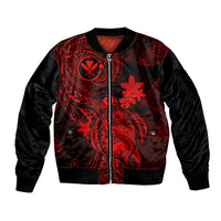 Hawaii Sleeve Zip Bomber Jacket Turtle Mix Polynesian Plumeria Red Version - Wonder Print Shop