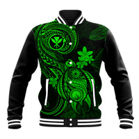 Hawaii Baseball Jacket Turtle Mix Polynesian Plumeria Green Version - Wonder Print Shop