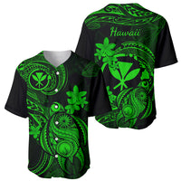 Hawaii Baseball Jersey Turtle Mix Polynesian Plumeria Green Version - Wonder Print Shop