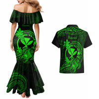 Hawaii Couples Matching Mermaid Dress and Hawaiian Shirt Turtle Mix Polynesian Plumeria Green Version - Wonder Print Shop