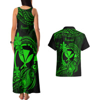 Hawaii Couples Matching Tank Maxi Dress and Hawaiian Shirt Turtle Mix Polynesian Plumeria Green Version - Wonder Print Shop