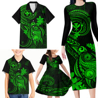 Hawaii Family Matching Long Sleeve Bodycon Dress and Hawaiian Shirt Turtle Mix Polynesian Plumeria Green Version - Wonder Print Shop