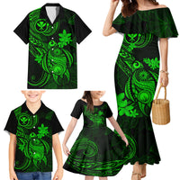 Hawaii Family Matching Mermaid Dress and Hawaiian Shirt Turtle Mix Polynesian Plumeria Green Version - Wonder Print Shop