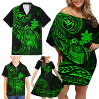 Hawaii Family Matching Off Shoulder Short Dress and Hawaiian Shirt Turtle Mix Polynesian Plumeria Green Version - Wonder Print Shop