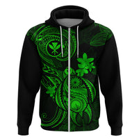 Hawaii Hoodie Turtle Mix Polynesian Plumeria Green Version - Wonder Print Shop