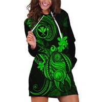 Hawaii Hoodie Dress Turtle Mix Polynesian Plumeria Green Version - Wonder Print Shop