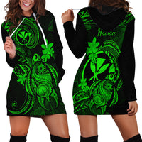Hawaii Hoodie Dress Turtle Mix Polynesian Plumeria Green Version - Wonder Print Shop