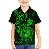 Hawaii Kid Hawaiian Shirt Turtle Mix Polynesian Plumeria Green Version - Wonder Print Shop