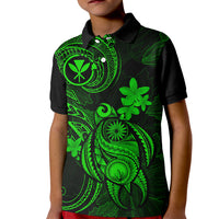 Hawaii Kid Polo Shirt Turtle Mix Polynesian Plumeria Green Version - Wonder Print Shop