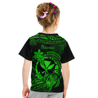 Hawaii Kid T Shirt Turtle Mix Polynesian Plumeria Green Version - Wonder Print Shop