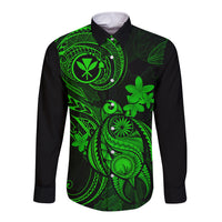 Hawaii Long Sleeve Button Shirt Turtle Mix Polynesian Plumeria Green Version - Wonder Print Shop