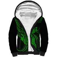 Hawaii Sherpa Hoodie Turtle Mix Polynesian Plumeria Green Version - Wonder Print Shop