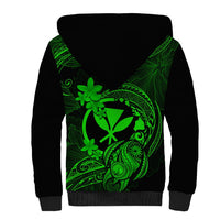 Hawaii Sherpa Hoodie Turtle Mix Polynesian Plumeria Green Version - Wonder Print Shop