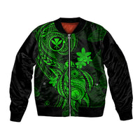 Hawaii Sleeve Zip Bomber Jacket Turtle Mix Polynesian Plumeria Green Version - Wonder Print Shop
