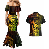 Hawaii Couples Matching Mermaid Dress and Hawaiian Shirt Ukulele Mix Polynesian Plumeria Reggae Version - Wonder Print Shop