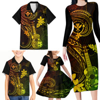 Hawaii Family Matching Long Sleeve Bodycon Dress and Hawaiian Shirt Ukulele Mix Polynesian Plumeria Reggae Version - Wonder Print Shop