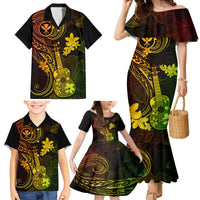 Hawaii Family Matching Mermaid Dress and Hawaiian Shirt Ukulele Mix Polynesian Plumeria Reggae Version - Wonder Print Shop