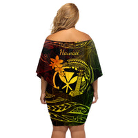 Hawaii Family Matching Off Shoulder Short Dress and Hawaiian Shirt Ukulele Mix Polynesian Plumeria Reggae Version - Wonder Print Shop